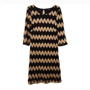 A.U.W. Black & Gold Long Sleeve Crochet Knit Dress size Medium NWOT